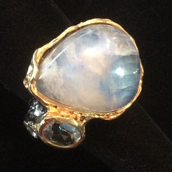Atlanta Gem & Mineral Show Jewelry - Genuine Opalescent Blue Moonstone Ring !